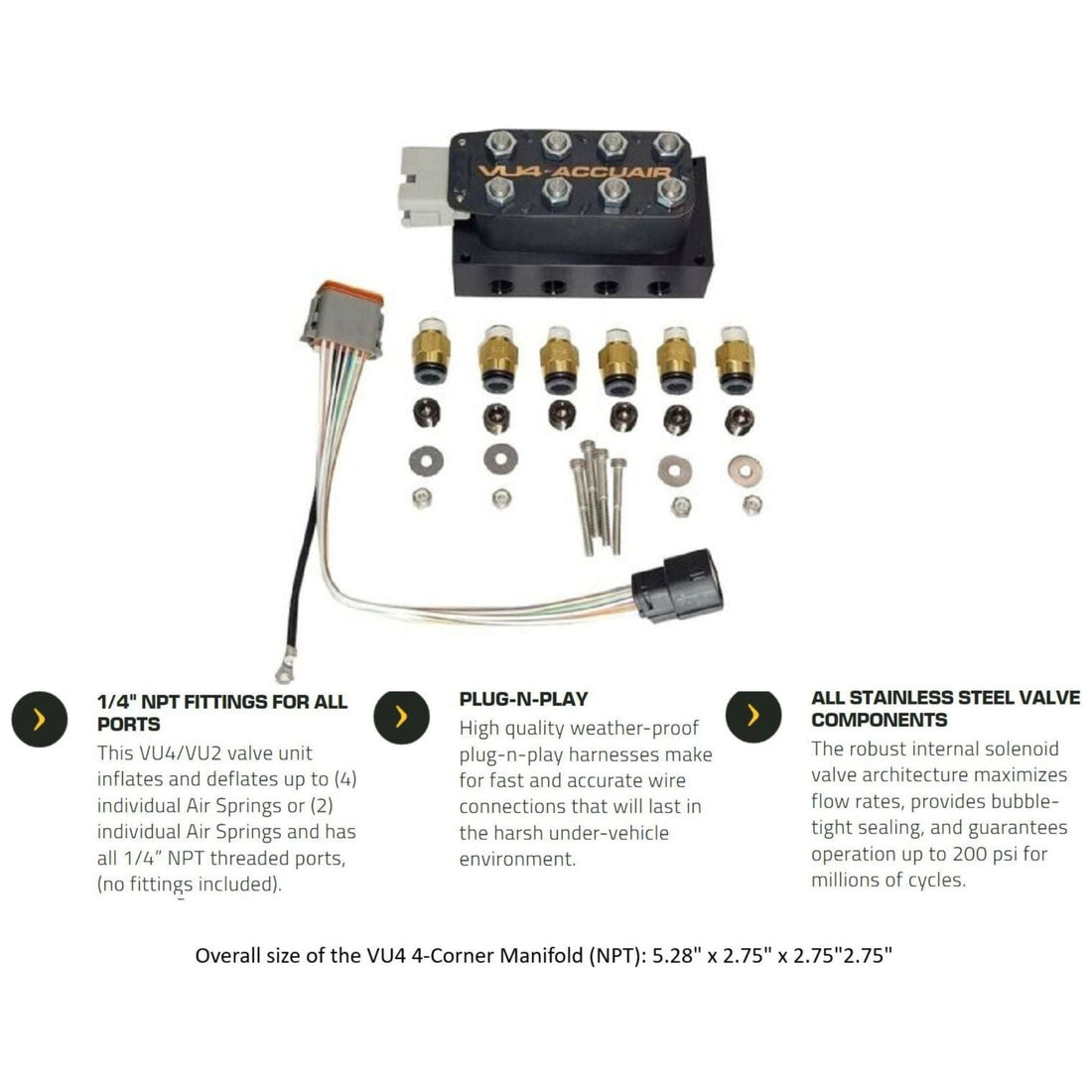AccuAir VU4 AA-3644 4-Corner Valve Manifold w/SMC 3/8 Fittings