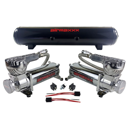 airmaxxx 580 Chrome Dual Air Compressors & 5 Gallon Steel Tank