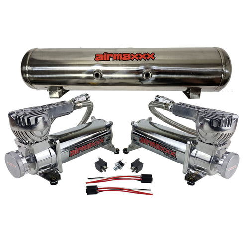 airmaxxx 580 Chrome Air Compressors & 5 Gallon Polished Stainless Tank
