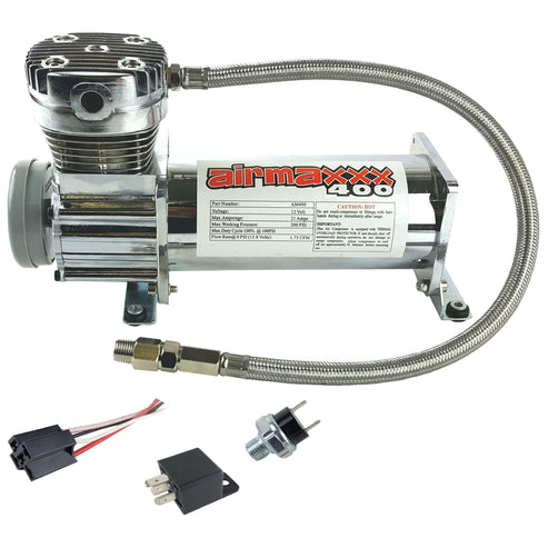 airmaxxx Chrome 400 Air Ride Suspension Compressor – 200 PSI, 12V