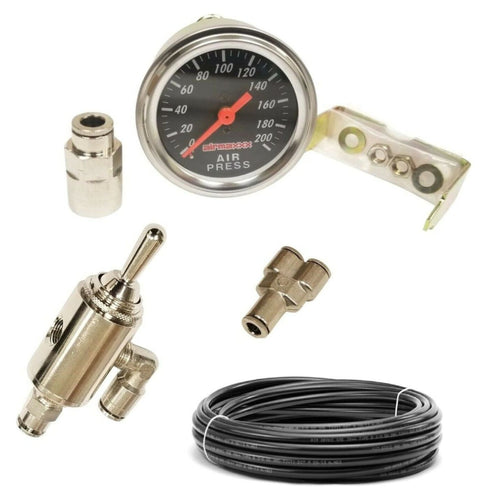 airmaxxx Manual Toggle Air Valve Kit w/Hose & Single Needle Gauge