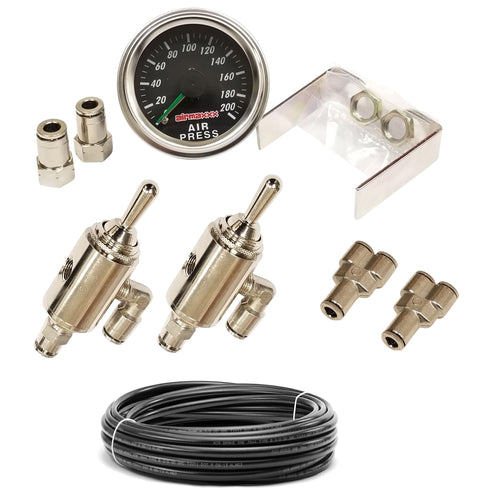 airmaxxx Manual Toggle Valve Kit w/Dual Needle Gauge & Hose