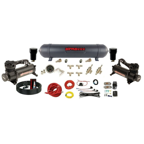 airmaxxx 3/8" Manual DLOE Toggle Air Ride Kit with Dual 480 Compressors & Tank
