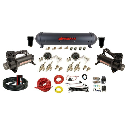 airmaxxx 3/8" Manual DLOE Toggle Air Ride Kit with Dual 480 Compressors & Tank