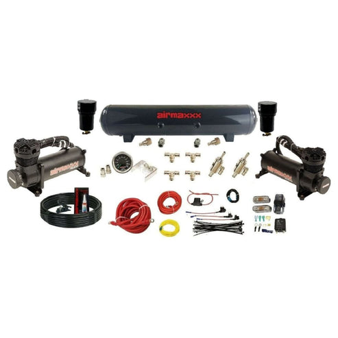 airmaxxx 3/8" Manual DLOE Toggle Air Ride Kit with Dual 480 Compressors & Tank