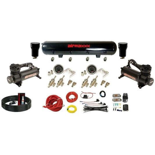 airmaxxx 3/8" Manual DLOE Toggle Air Ride Kit with Dual 480 Compressors & Tank