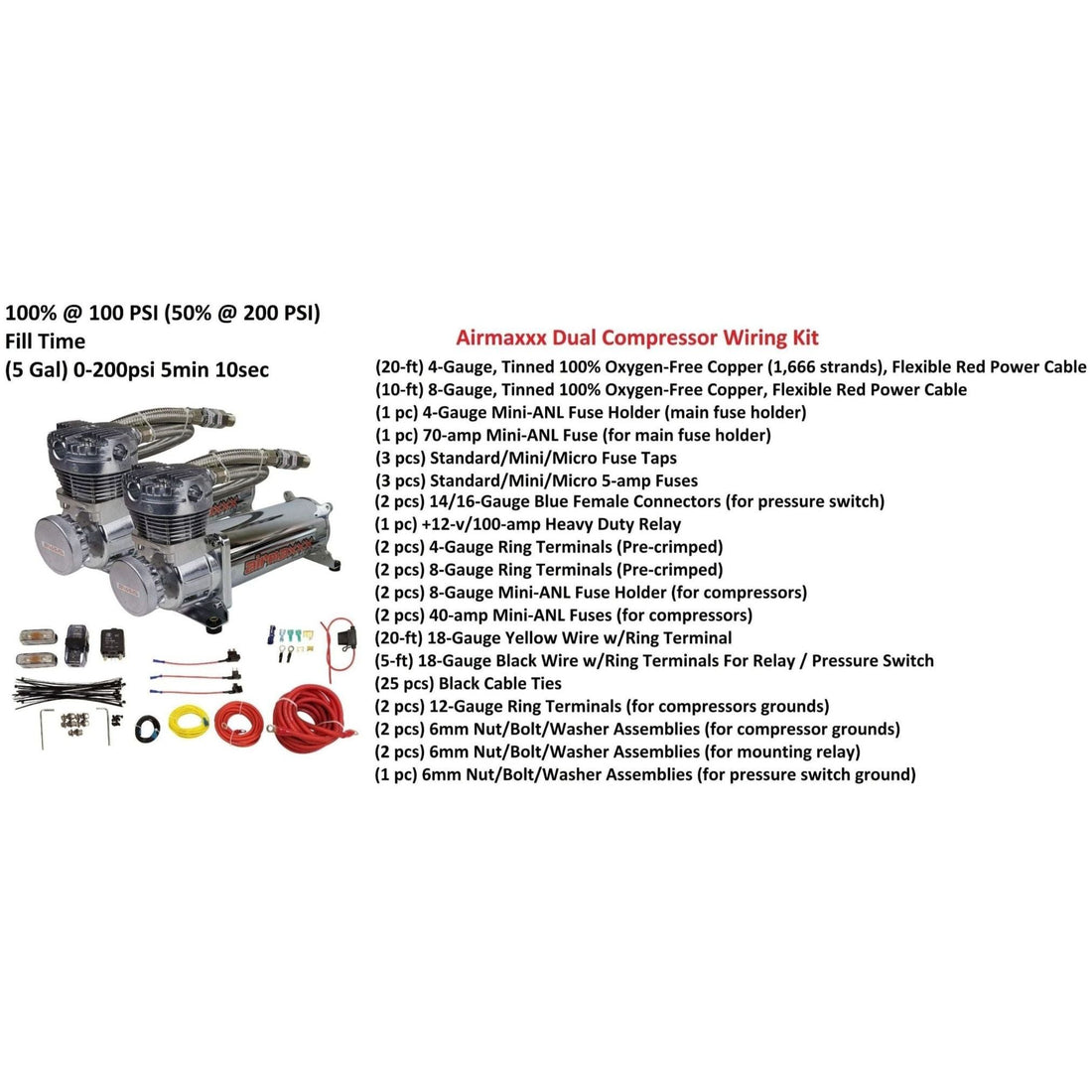 airmaxxx 3/8" FastBag Air Management Kit w/480 Compressors & 5 Gallon Tank