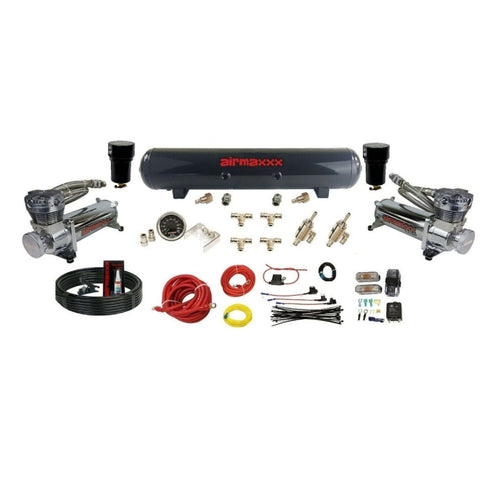 airmaxxx 3/8" Manual DLOE Toggle Air Ride Kit with Dual 480 Compressors & Tank