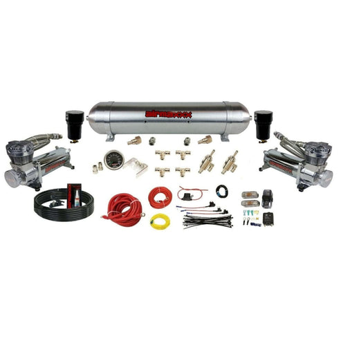 airmaxxx 3/8" Manual DLOE Toggle Air Ride Kit with Dual 480 Compressors & Tank