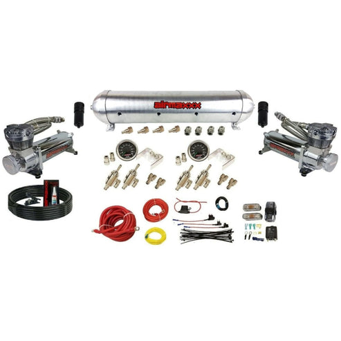 airmaxxx 3/8" Manual DLOE Toggle Air Ride Kit with Dual 480 Compressors & Tank