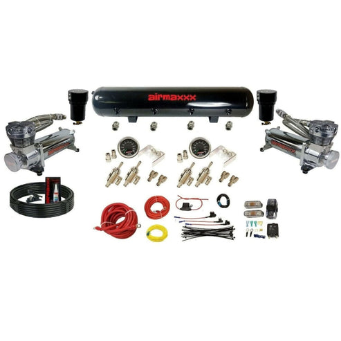 airmaxxx 3/8" Manual DLOE Toggle Air Ride Kit with Dual 480 Compressors & Tank