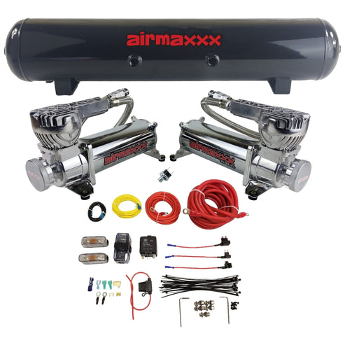airmaxxx 580 Chrome Dual Air Compressors & 5 Gallon Steel Tank