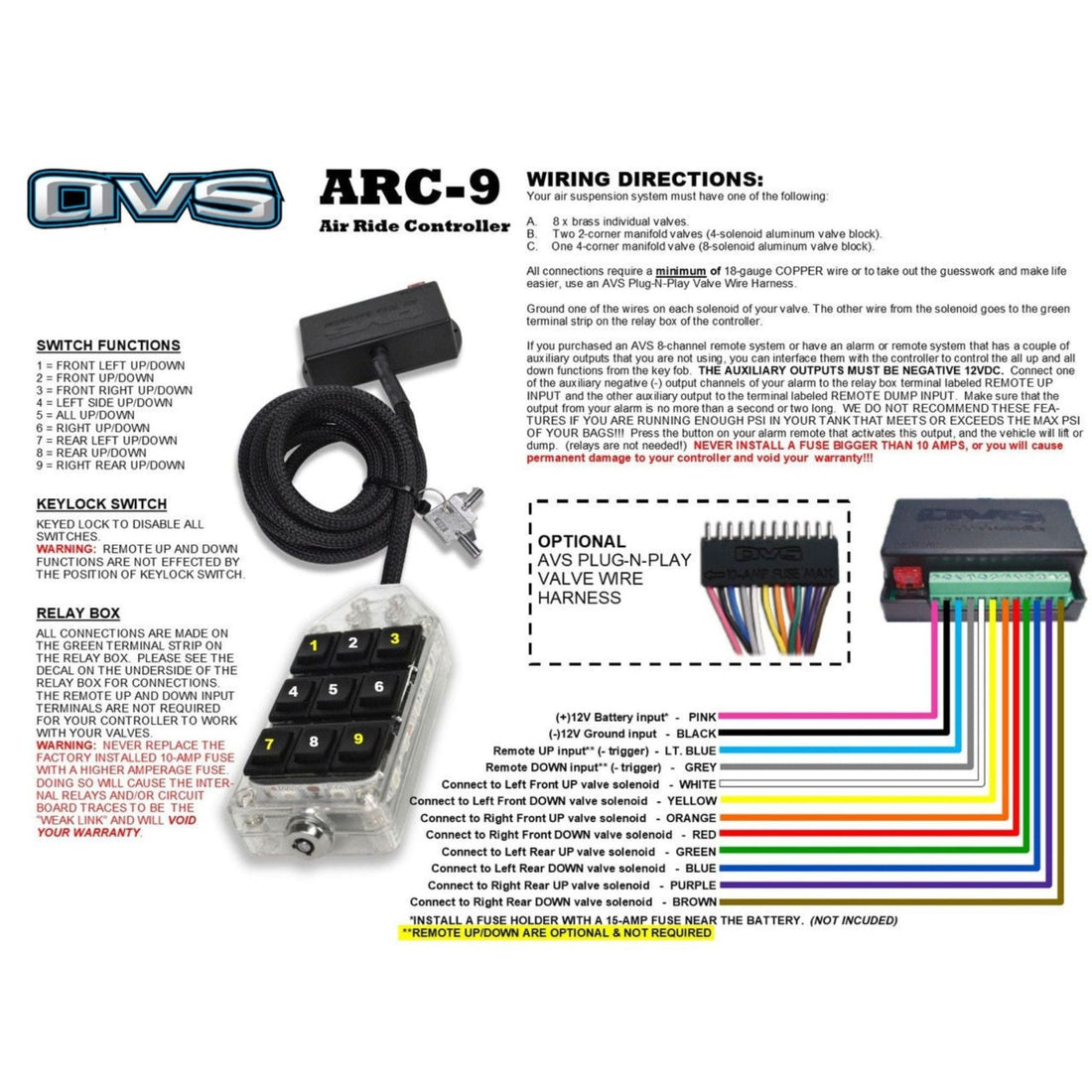AVS 9 Rocker Switch Box Black Manual Air Ride Suspension Controller